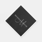 Elegant Surname Monogram | Zwart, grijs en wit Servet (Hoek)