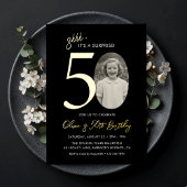 Elegant Surprise 50th Birthday Black and Gold Folie Uitnodiging