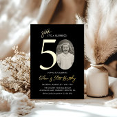 Elegant Surprise 50th Birthday Black and Gold Folie Uitnodiging