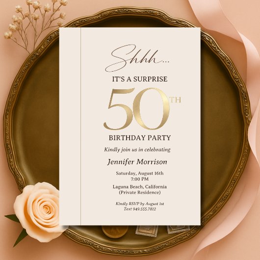 Elegant Surprise 50th Birthday Kaart