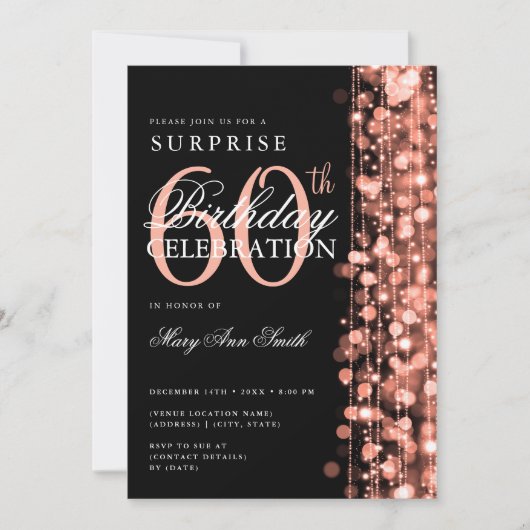 Elegant Surprise 60th Birthday Sparkles Roos Gold Kaart (Voorkant)