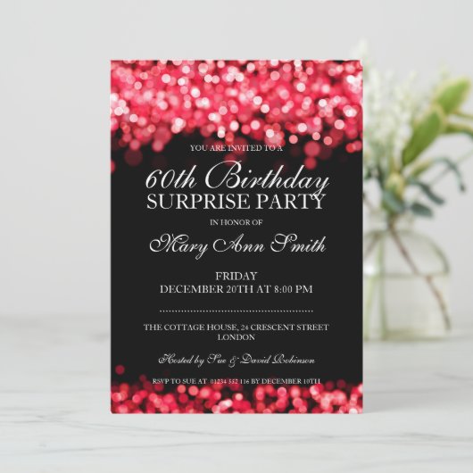 Elegant Surprise Birthday Party Red Lights Kaart (Staand voorkant)