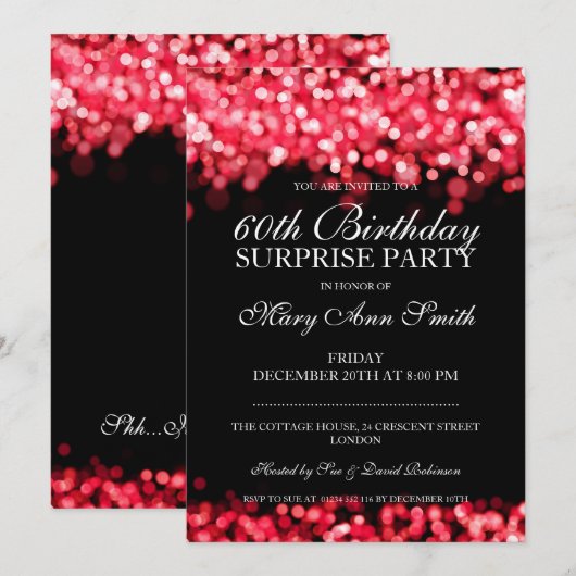 Elegant Surprise Birthday Party Red Lights Kaart (Voorkant / Achterkant)
