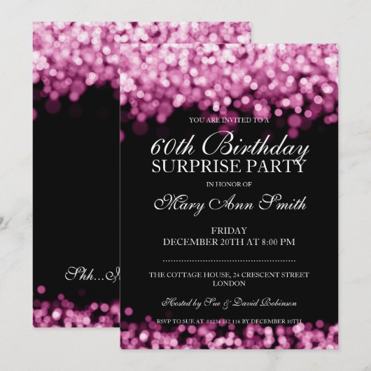 Elegant Surprise Birthday party roze lichten Kaart (Voorkant / Achterkant)