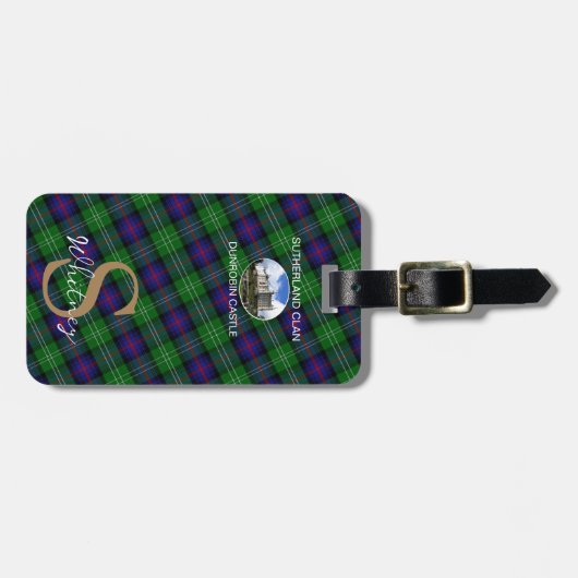 Elegant Sutherland Clan Gold Monogram Script Name Bagagelabel (Voorkant horizontaal)