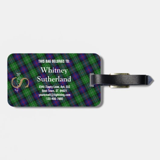 Elegant Sutherland Clan Gold Monogram Script Name Bagagelabel (Achterkant horizontaal)