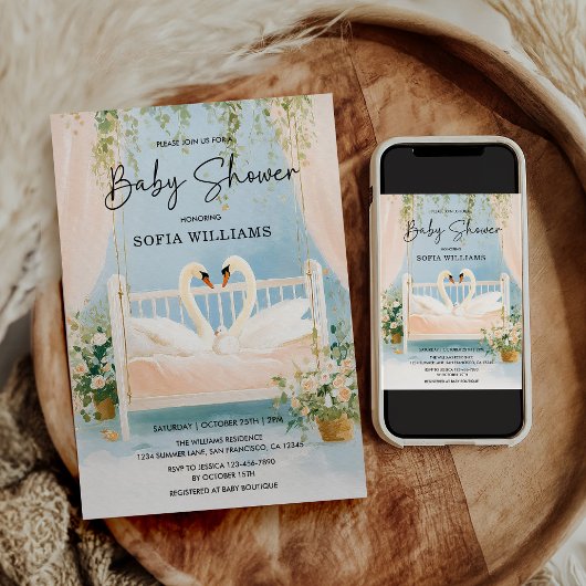 Elegant Swan Baby shower Uitnodiging