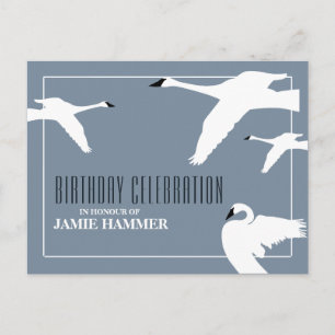 Elegant Swan, Birthday Invitation Uitnodiging Briefkaart
