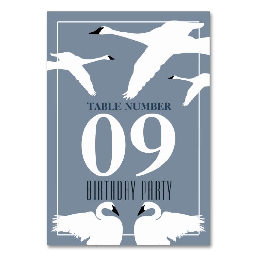 Elegant Swan, Birthday Party Table No. Kaart (Achterkant)