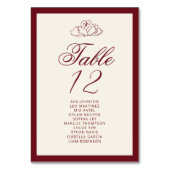 Elegant Swan Deep red Table Seating Chart cards Kaart (Voorkant)