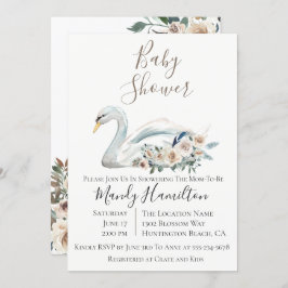 Elegant Swan Floral Baby shower Invitation Kaart