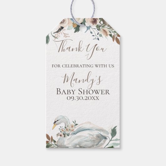 Elegant Swan Floral Hartelijk dank Cadeaulabel (Voorkant)