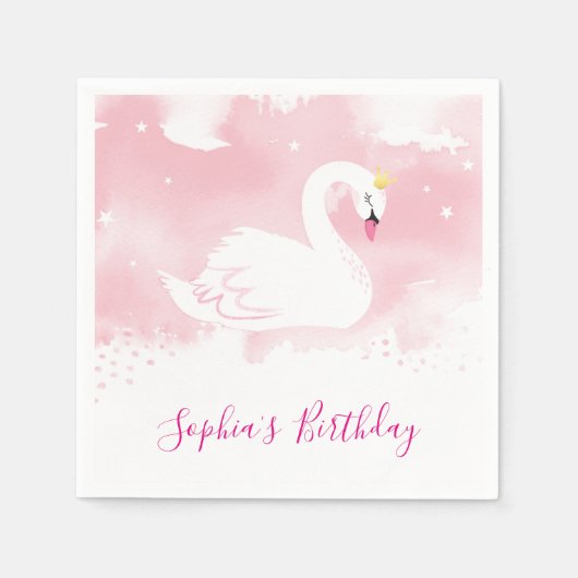 ELEGANT SWAN gouden kroon bord roze waterverf Servet (Voorkant)