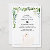 Elegant Swan Greenery Baby shower Invitation Kaart (Voorkant)