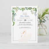 Elegant Swan Greenery Baby shower Invitation Kaart (Staand voorkant)