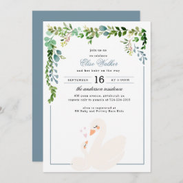 Elegant Swan Greenery Baby shower Invitation Kaart