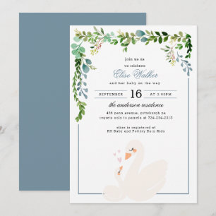 Elegant Swan Greenery Baby shower Invitation Kaart