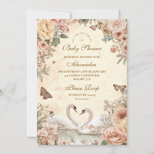 Elegant Swan Lake Floral Baby shower Kaart (Voorkant)