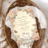 Elegant Swan Lake Floral Baby shower Kaart