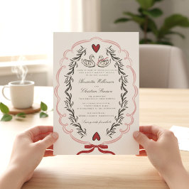 Elegant Swan Love Story Wedding Website Invitation Kaart