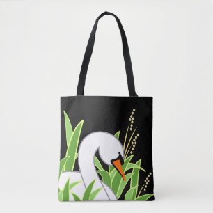 Elegant Swan op zwarte achtergrond Tote Bag