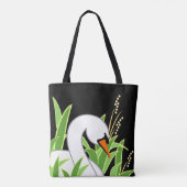 Elegant Swan op zwarte achtergrond Tote Bag (Achterkant)