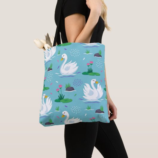 Elegant Swan Pattern Tote Bag (Dichtbij)