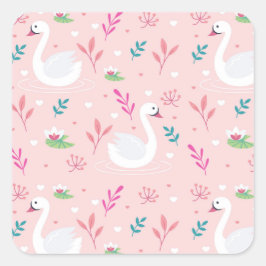 Elegant Swan Pattern Vierkante Sticker