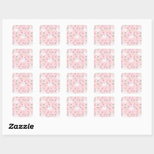 Elegant Swan Pattern Vierkante Sticker (Vel)