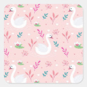 Elegant Swan Pattern Vierkante Sticker (Voorkant)