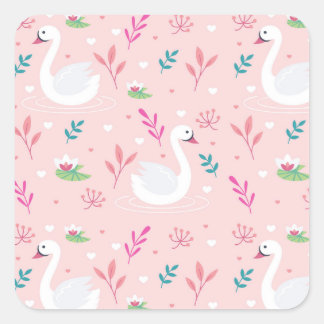 Elegant Swan Pattern Vierkante Sticker
