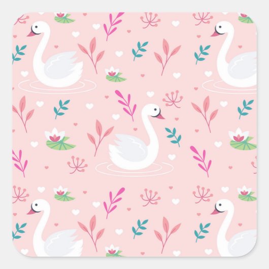 Elegant Swan Pattern Vierkante Sticker (Voorkant)