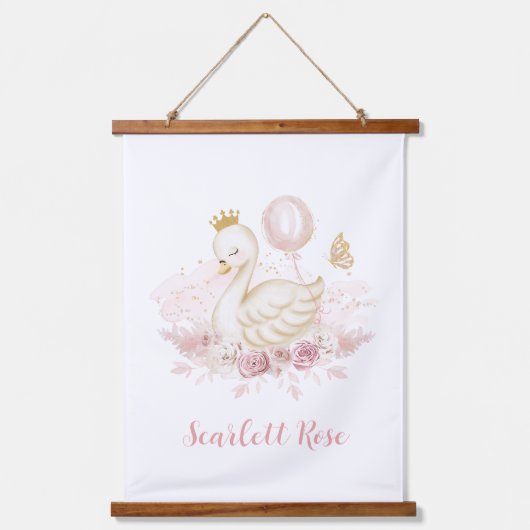 Elegant Swan Princess Blush Gold Balloon Neursery Hangend Wandkleed (Voorkant)