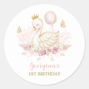 Elegant Swan Princess met ballon en butterflies Ronde Sticker
