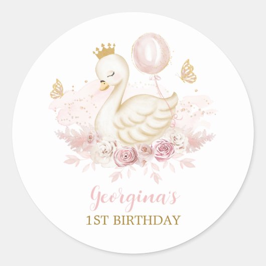 Elegant Swan Princess met ballon en butterflies Ronde Sticker (Voorkant)