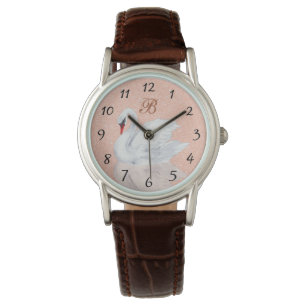 Elegant Swan   Roos Gold Glitter Monogram Horloge