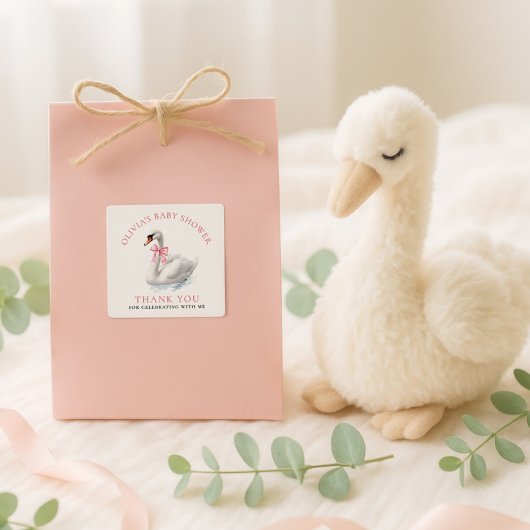 Elegant Swan Thank You Baby Shower  Vierkante Sticker