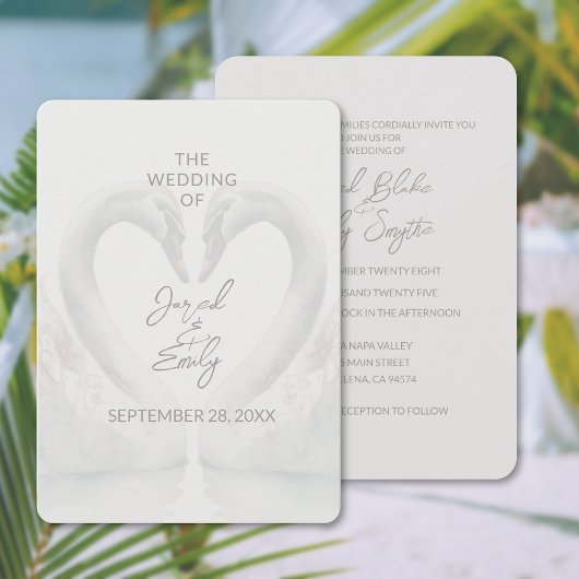 Elegant Swan Wedding Invitation Kaart