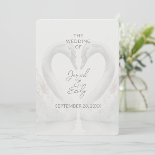 Elegant Swan Wedding Invitation Kaart (Staand voorkant)
