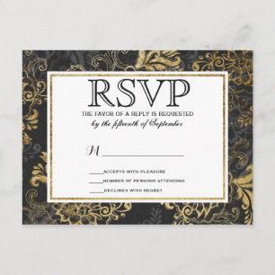 Elegant Swanky Faux Gold, Black & Grey Floral Uitnodiging Briefkaart
