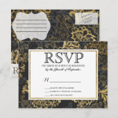 Elegant Swanky Faux Gold, Black & Grey Floral Uitnodiging Briefkaart (Voorkant / Achterkant)
