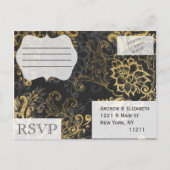 Elegant Swanky Faux Gold, Black & Grey Floral Uitnodiging Briefkaart (Achterkant)