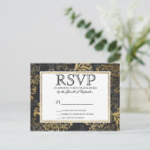 Elegant Swanky Faux Gold, Black & Grey Floral Uitnodiging Briefkaart (Staand voorkant)