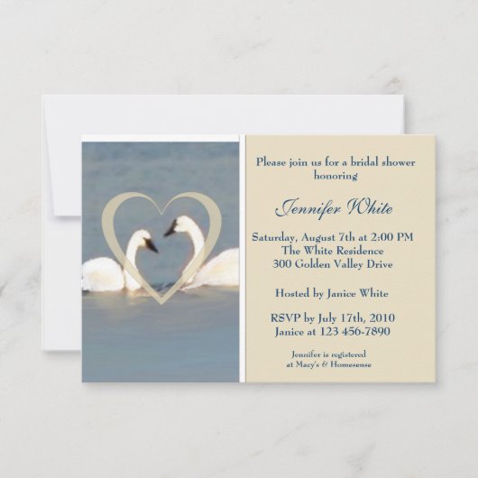 Elegant Swans Bridal Shower Invitation Kaart (Voorkant)