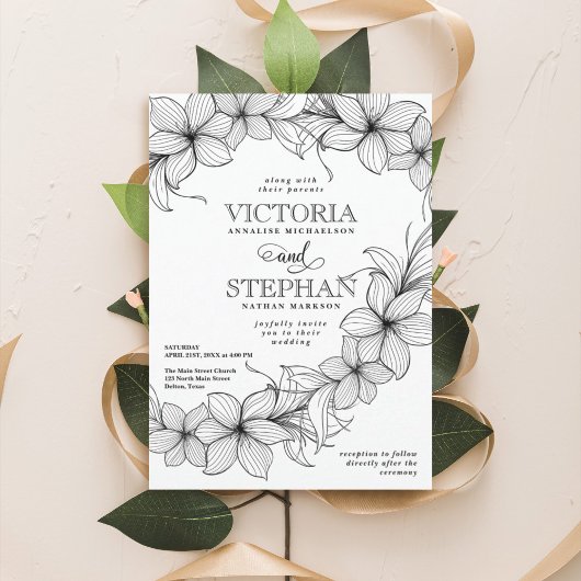 Elegant Sweeping Floral Botanical Spring Wedding Kaart