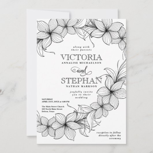Elegant Sweeping Floral Botanical Spring Wedding Kaart (Voorkant)