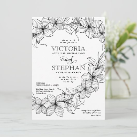 Elegant Sweeping Floral Botanical Spring Wedding Kaart (Staand voorkant)