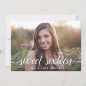 Elegant Sweet 16 2-zijdig Foto Birthday Party Kaart (Voorkant)