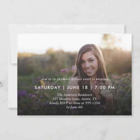 Elegant Sweet 16 2-zijdig Foto Birthday Party Kaart (Achterkant)