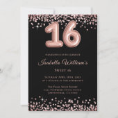 Elegant Sweet 16 Birthday Ballon Black Glitter Kaart (Voorkant)